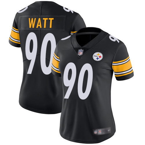 Women Pittsburgh Steelers Football #90 Limited Black T J Watt Home Vapor Untouchable Nike NFL Jersey